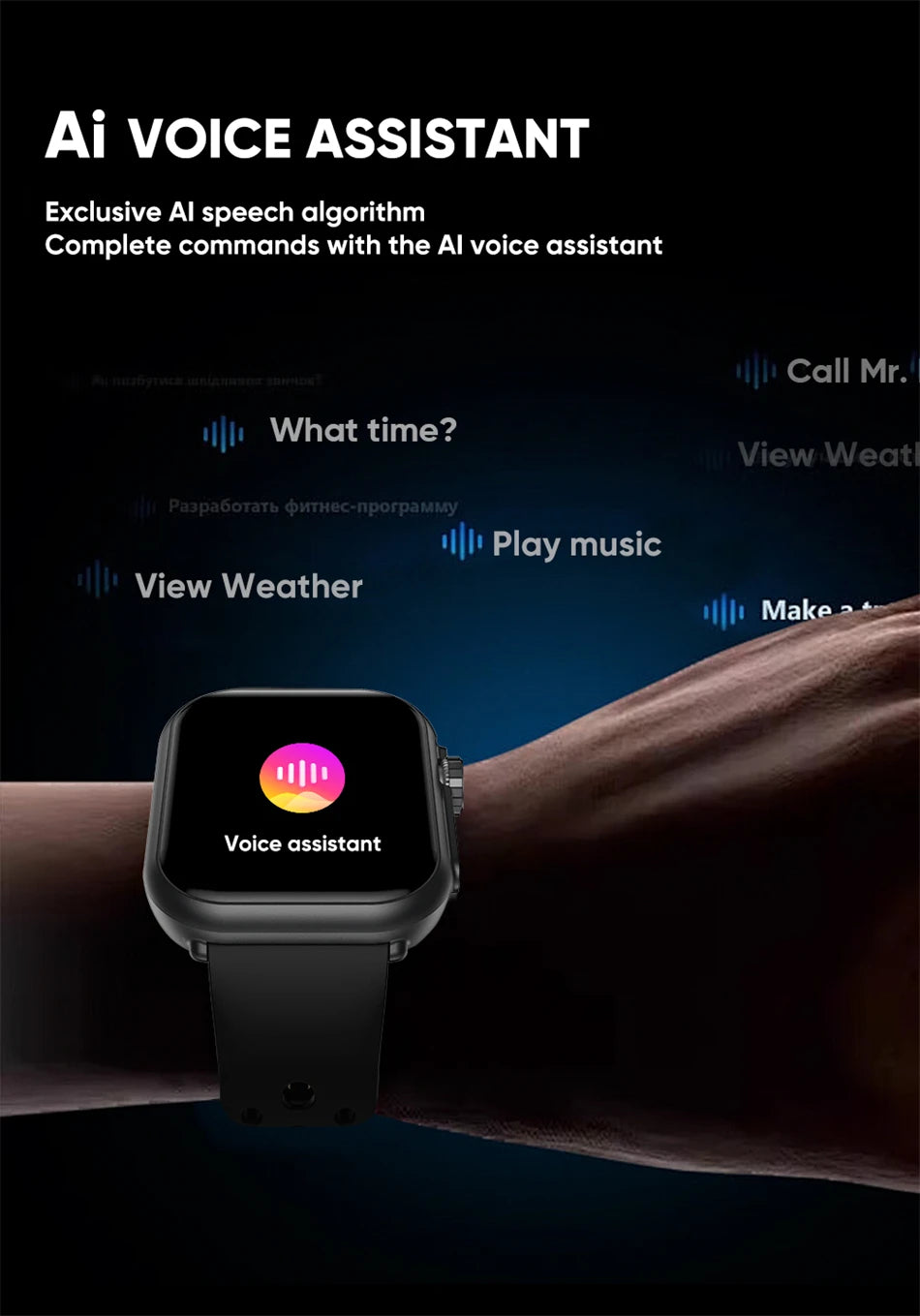 Cedar & Moore smart watch with 1.96-inch AMOLED display, black strap, Bluetooth calling & health monitoring