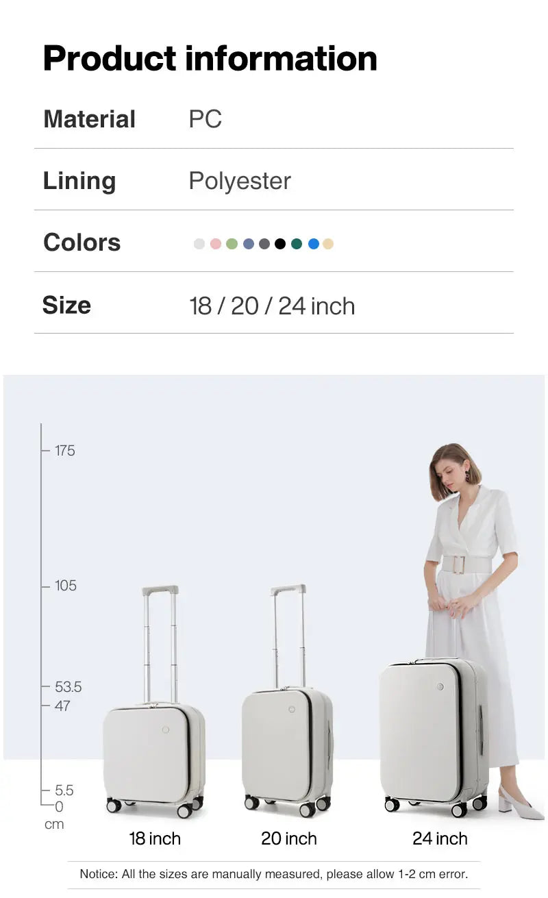 Mixi Aluminum Frame Carry-On Suitcase - 18/20/24 Inch Rolling Luggage with Hollow Wheel Design
