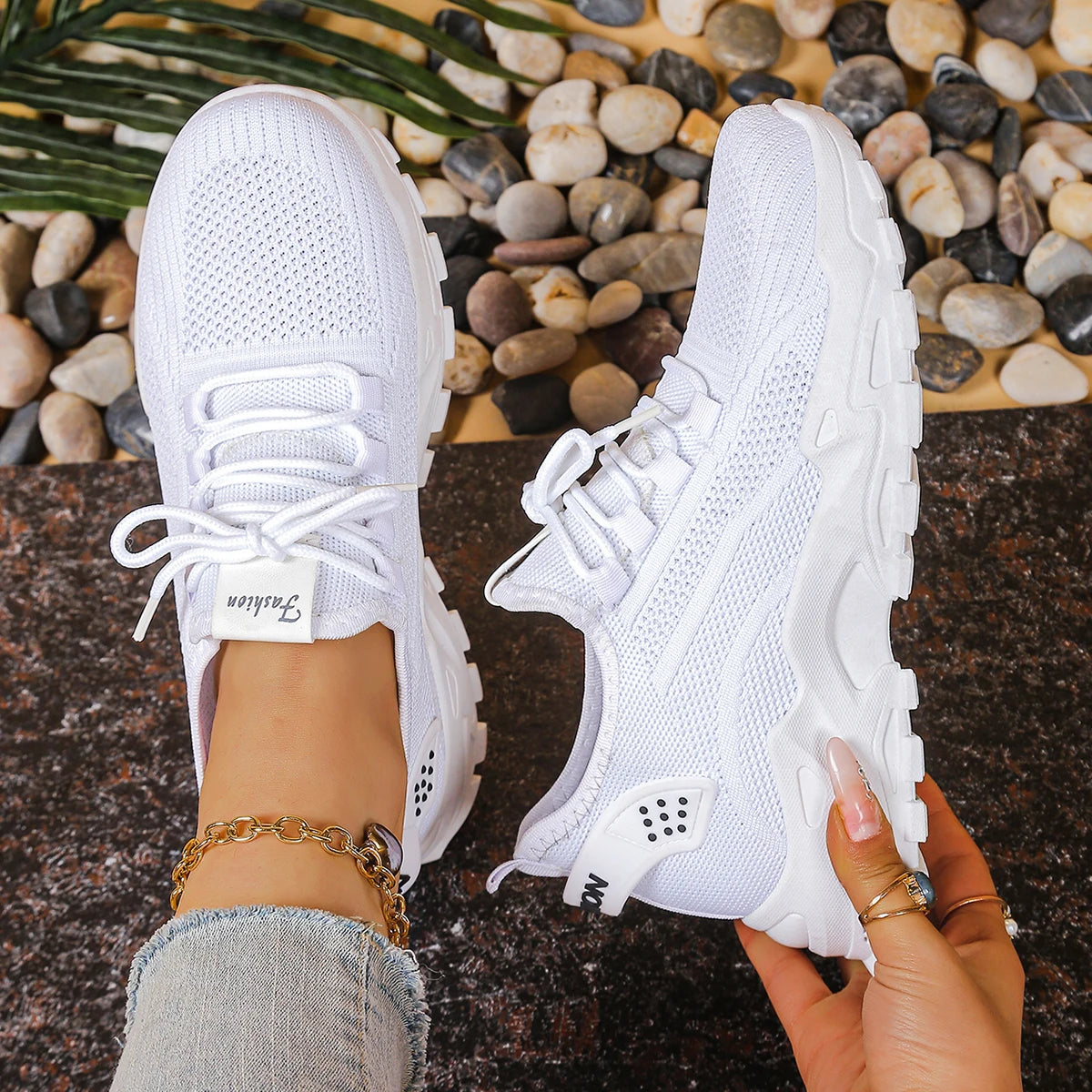 Women's Cedar & Moore breathable mesh athletic sneakers with thick white soles
