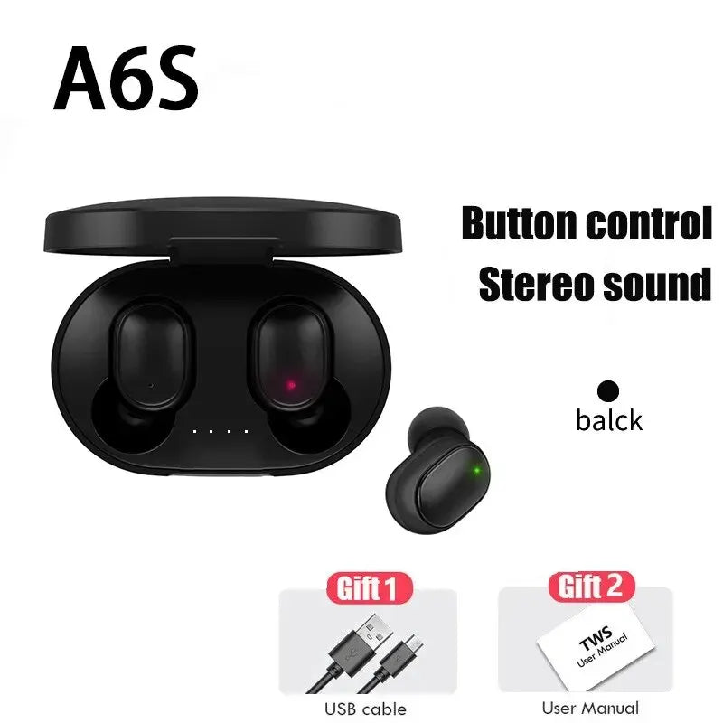 TWS A6S Wireless Bluetooth Earbuds - Active Noise Cancelling Headphones with Mic