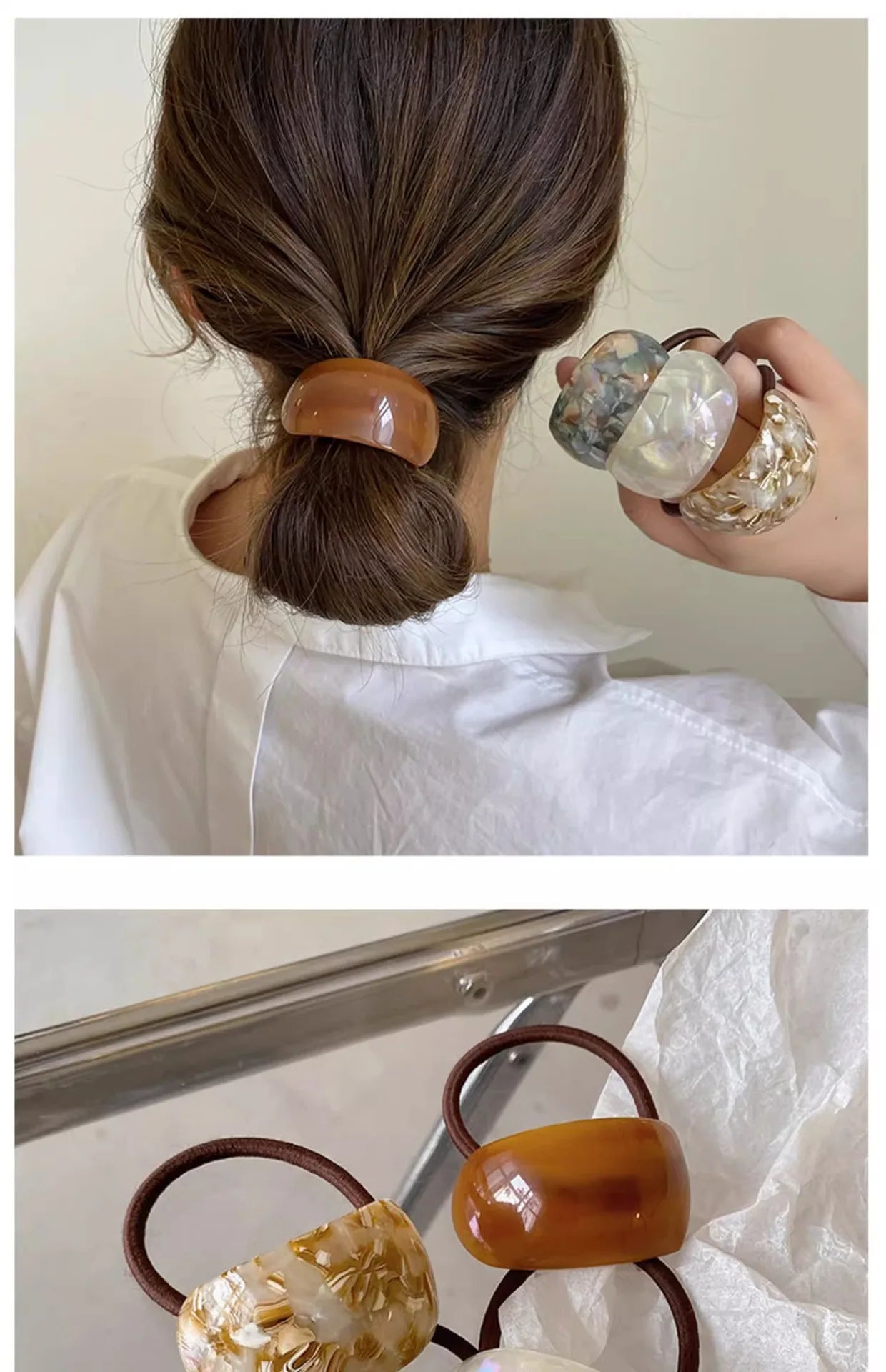 Women's Acrylic Patterned Hair Ties - Elegant Ponytail Holders