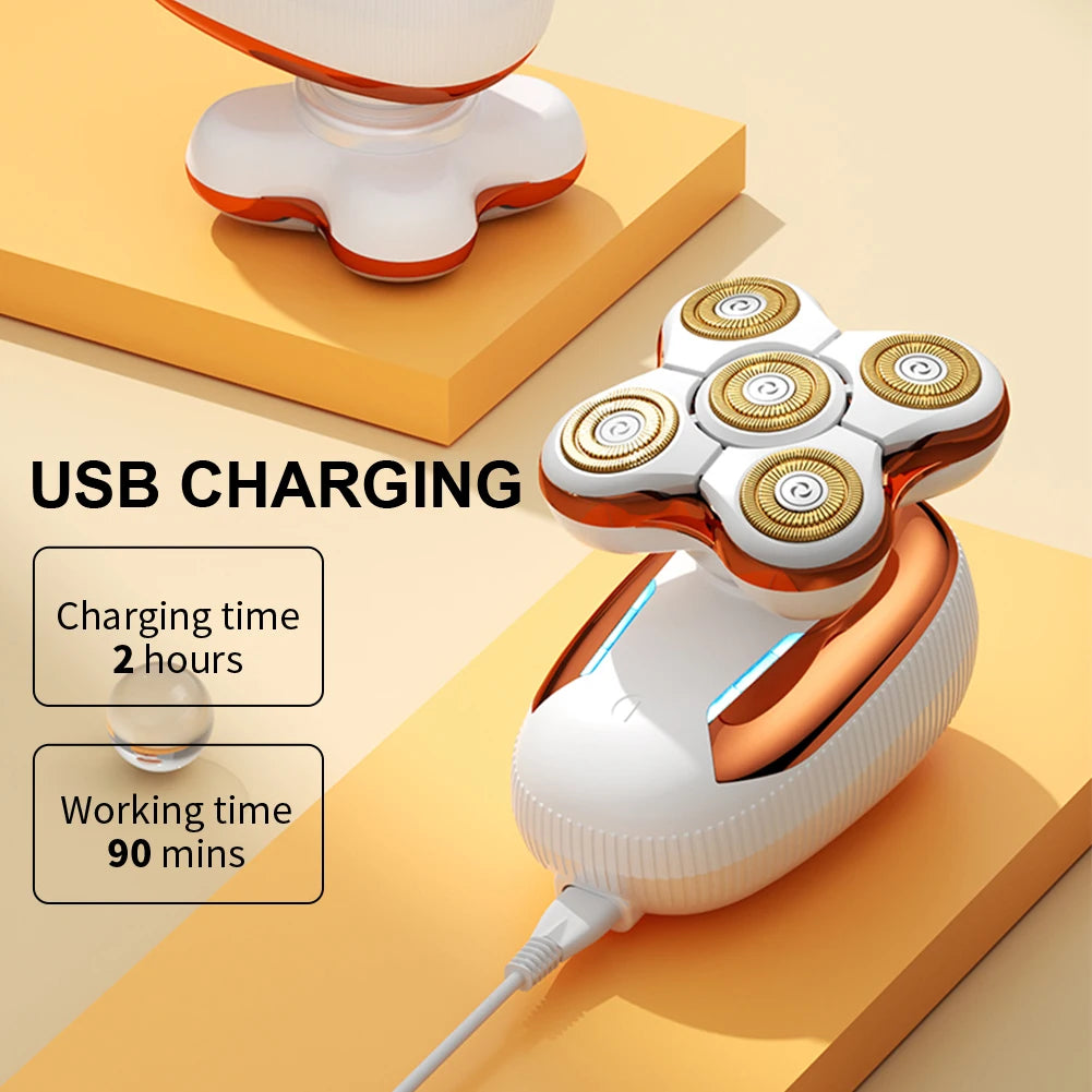 5-Blade Head Electric Hair Remover - USB Rechargeable Waterproof Shaver for Women with Wet & Dry Technology