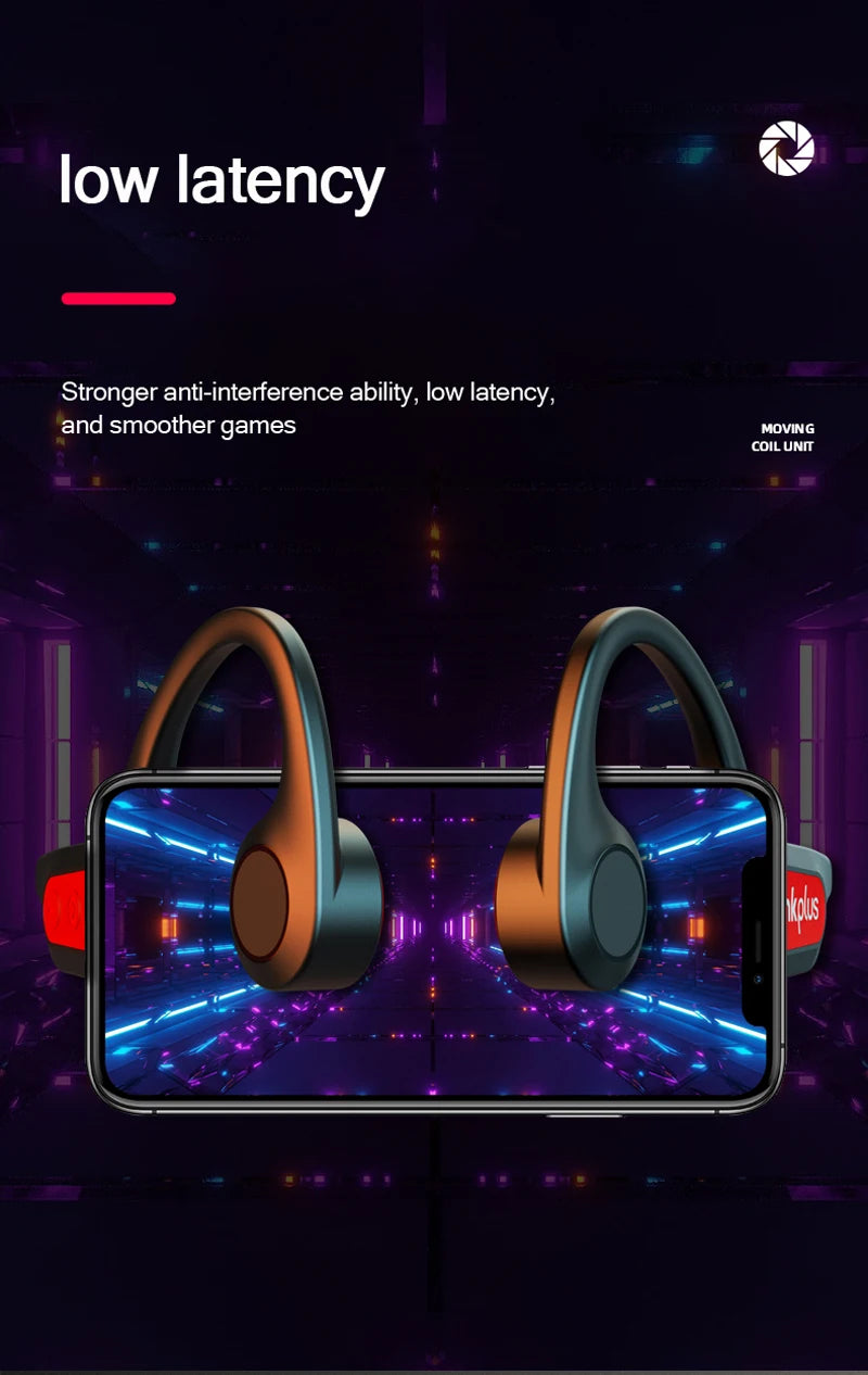 Bone conduction sports headphones with teal ear pieces and orange ear pads