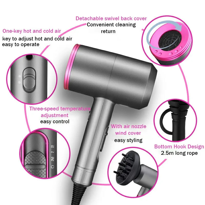 2000W Professional Hair Dryer - Hot & Cold Air with Diffuser & Negative Ion Technology