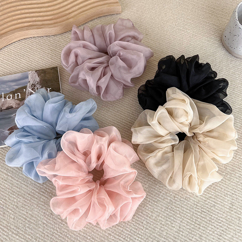 Soft Chiffon Pastel Hair Scrunchies - Romantic Ruffle Design Organza Hair Ties for Women