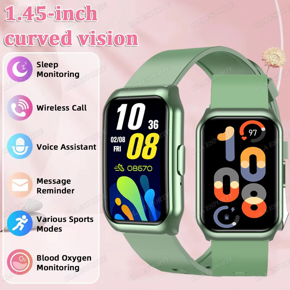 Curved Screen Smart Watch - Heart Rate Blood Oxygen Pressure Sleep Monitor Waterproof