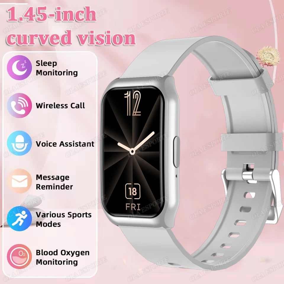Curved Screen Smart Watch - Heart Rate Blood Oxygen Pressure Sleep Monitor Waterproof