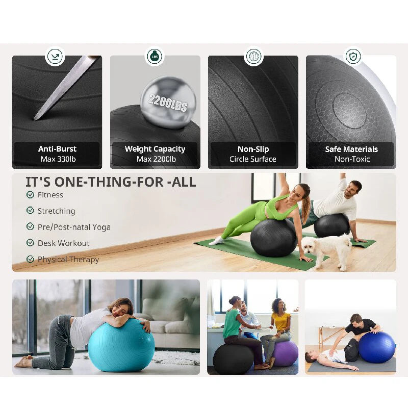 Yoga Balance Ball - Anti-Burst Pilates Exercise Ball 55/65/75/85cm for Core Strength
