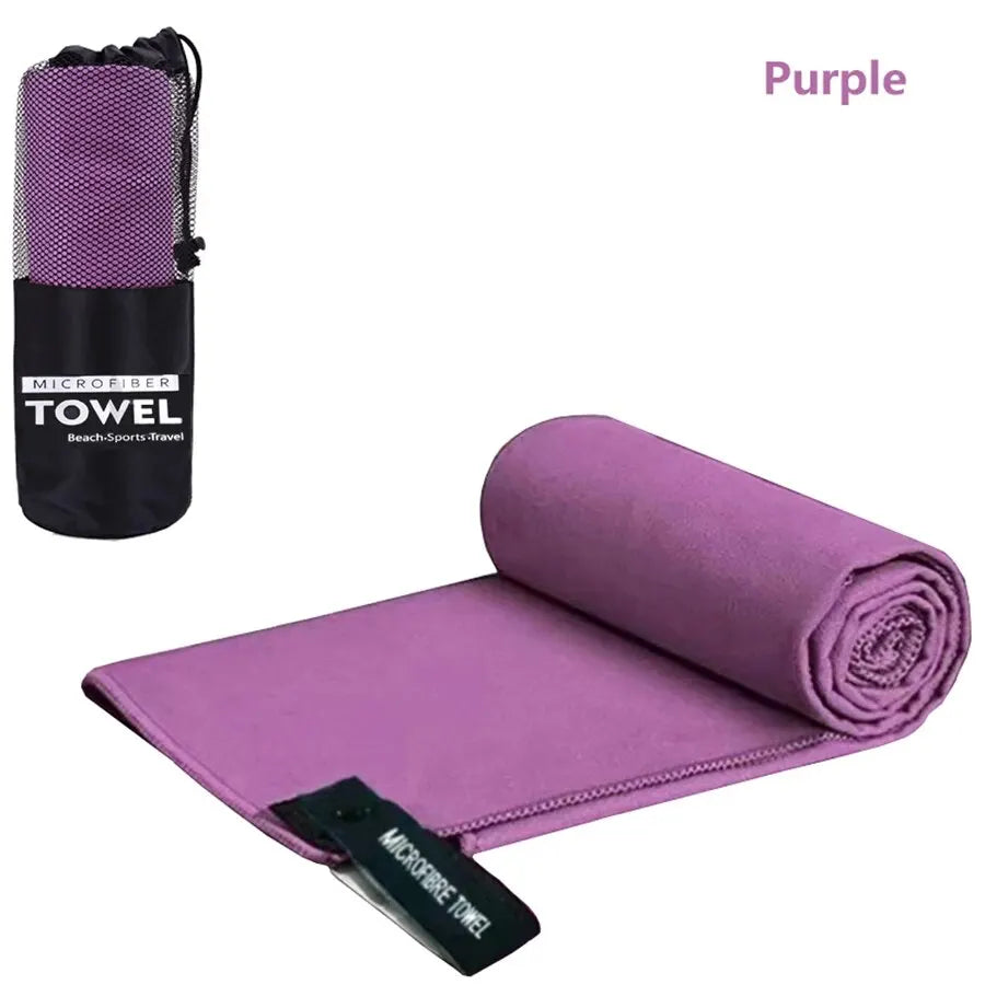 Purple Quick-Dry Ultra-Absorbent Microfiber Sports Towel with Storage Bag