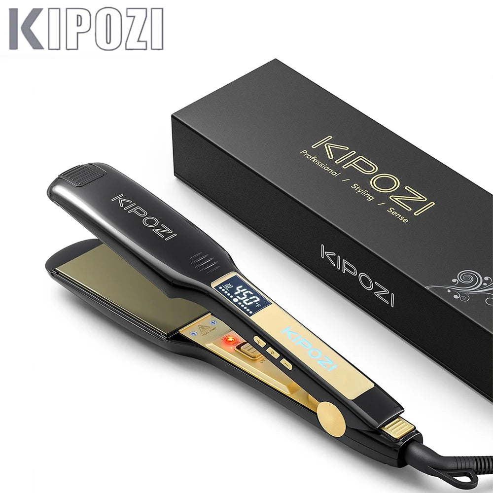 KIPOZI Professional Hair Straightener - Titanium Flat Iron with Digital LCD Display & Dual Voltage