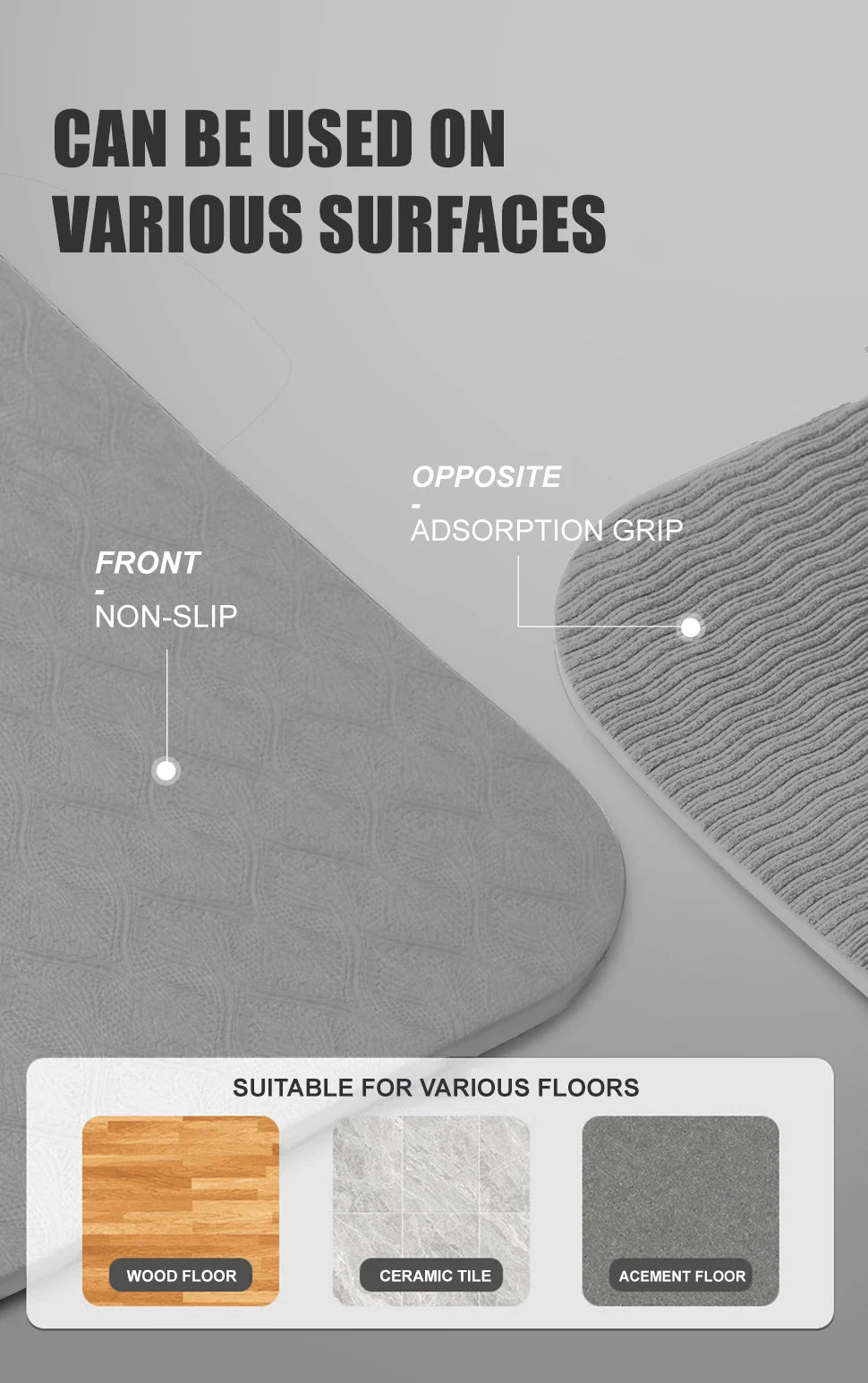 Gray yoga mat with textured non-slip grip surface, folded for display