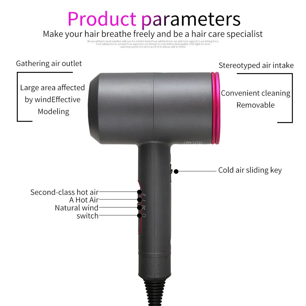 2000W Professional Hair Dryer - Hot & Cold Air with Diffuser & Negative Ion Technology