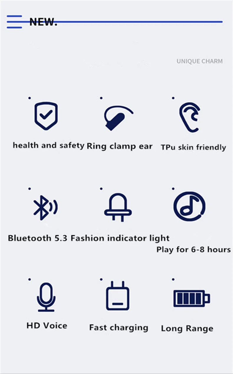 Clip-On Wireless Earphone - Bluetooth 5.3 Open-Ear Design with Noise Cancelling & Mic