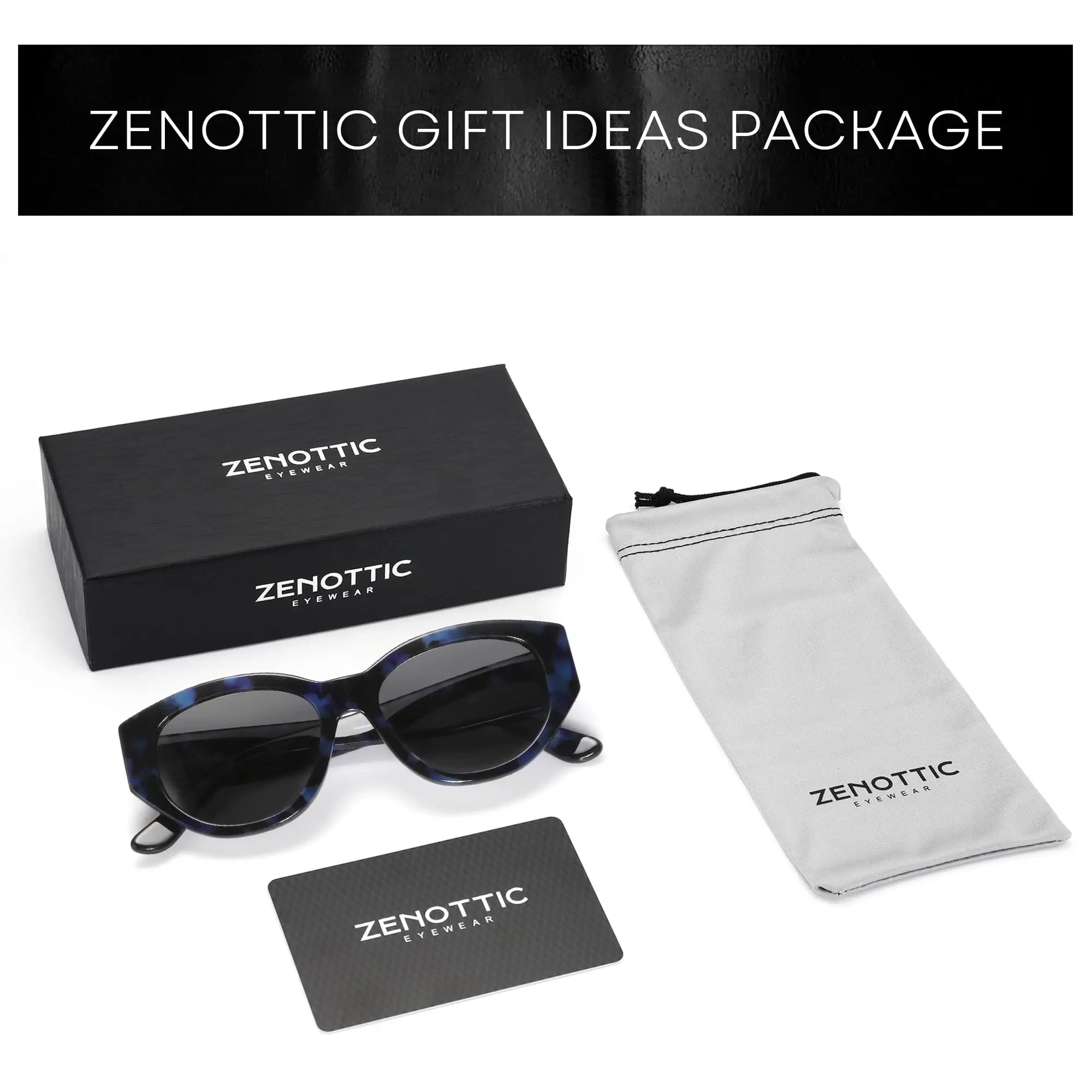 Women's cat-eye sunglasses gift set with box and cloth pouch
