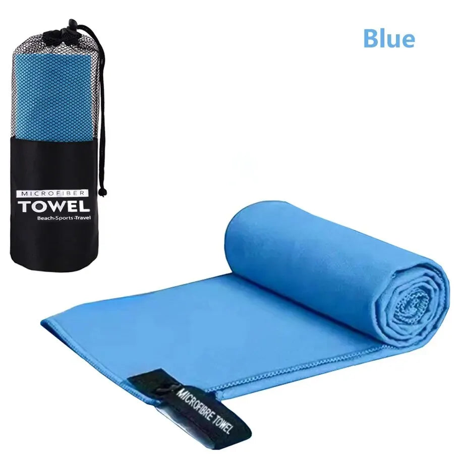 Quick-Dry microfiber sports towel in blue with storage bag by Cedar & Moore