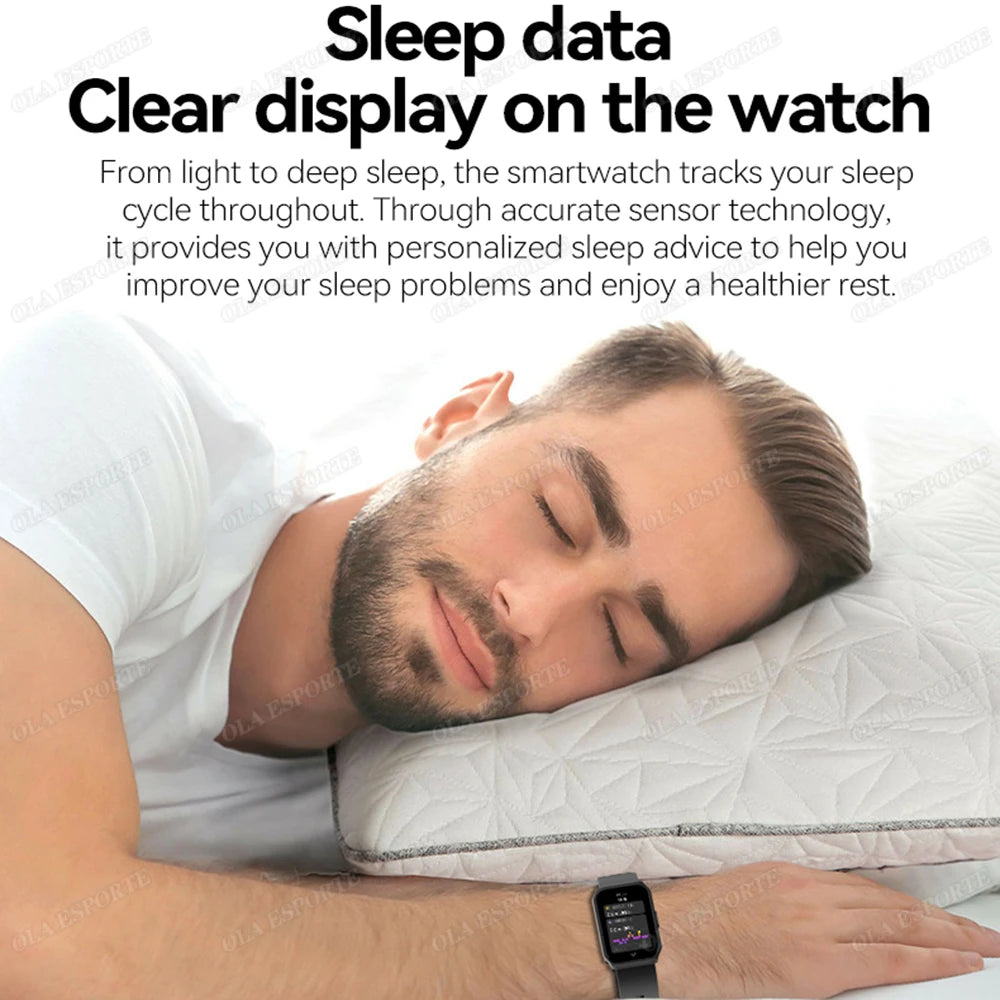 Curved Screen Smart Watch - Heart Rate Blood Oxygen Pressure Sleep Monitor Waterproof