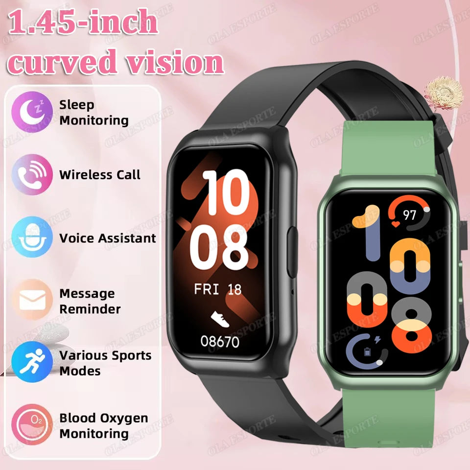 Curved Screen Smart Watch - Heart Rate Blood Oxygen Pressure Sleep Monitor Waterproof