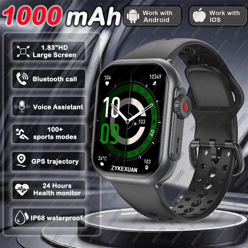 Smartwatch Cedar & Moore with 1.96-inch AMOLED display, Bluetooth calling and health monitoring, gray strap