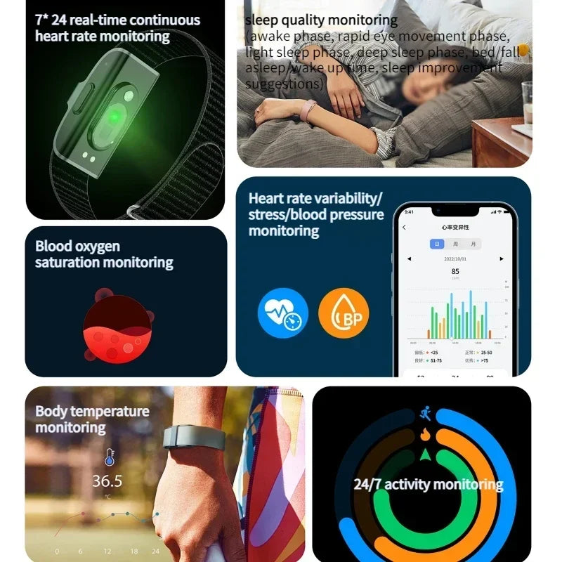 Smart Health Fitness Tracker Bracelet - 24/7 Heart Rate, Blood Pressure & Sleep Monitor