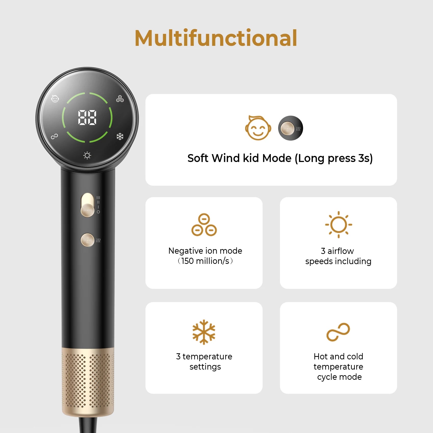 High-Speed Ionic Hair Dryer - 2-in-1 Hot & Cold Air Professional Lightweight Styling Tool
