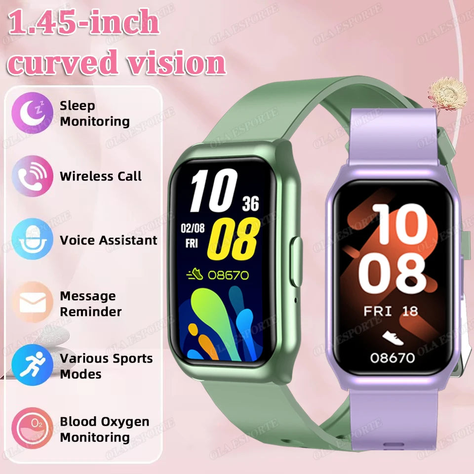 Curved Screen Smart Watch - Heart Rate Blood Oxygen Pressure Sleep Monitor Waterproof