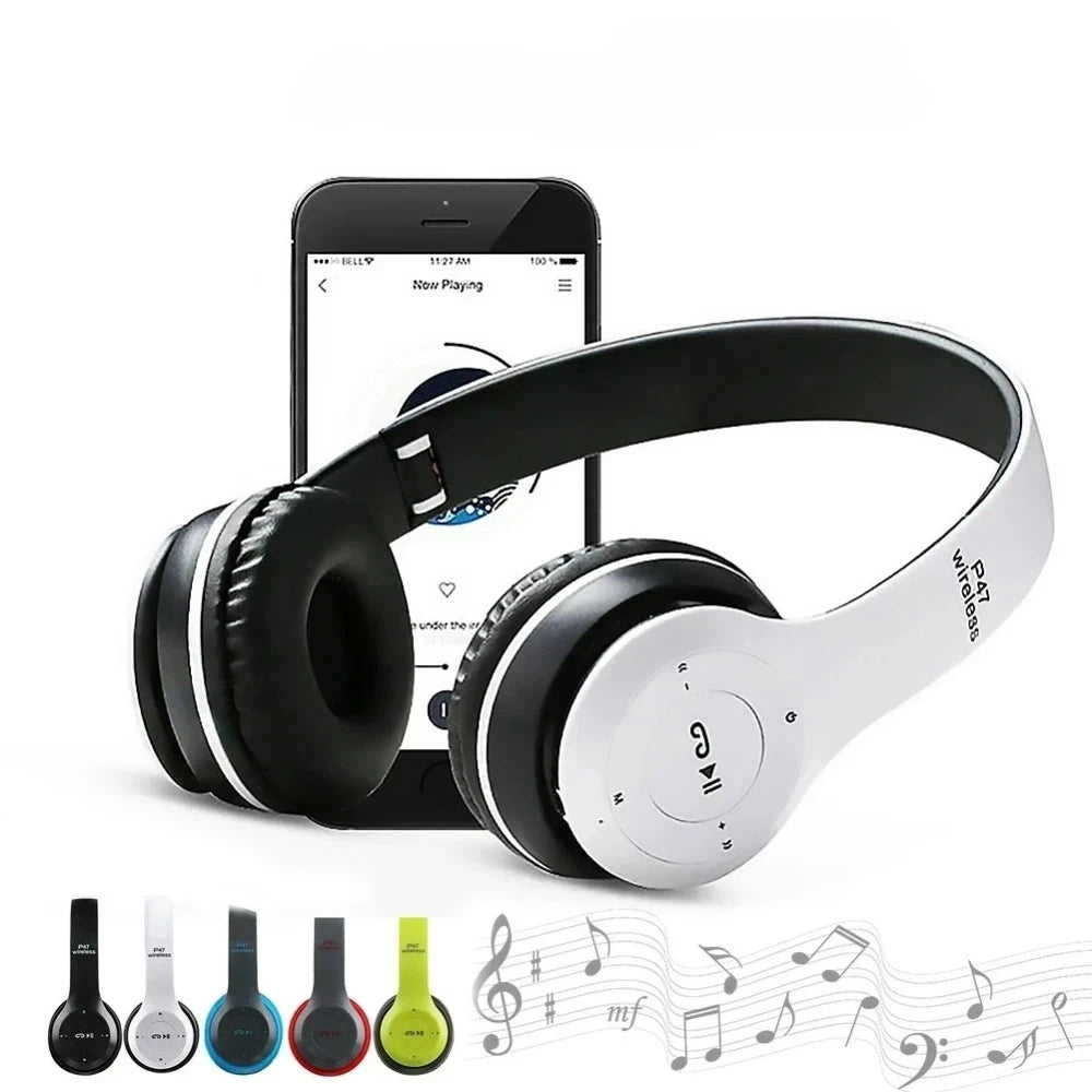 Cedar & Moore P47 wireless Bluetooth over-ear headphones, white with black cushions, foldable, HiFi bass; 6 colors