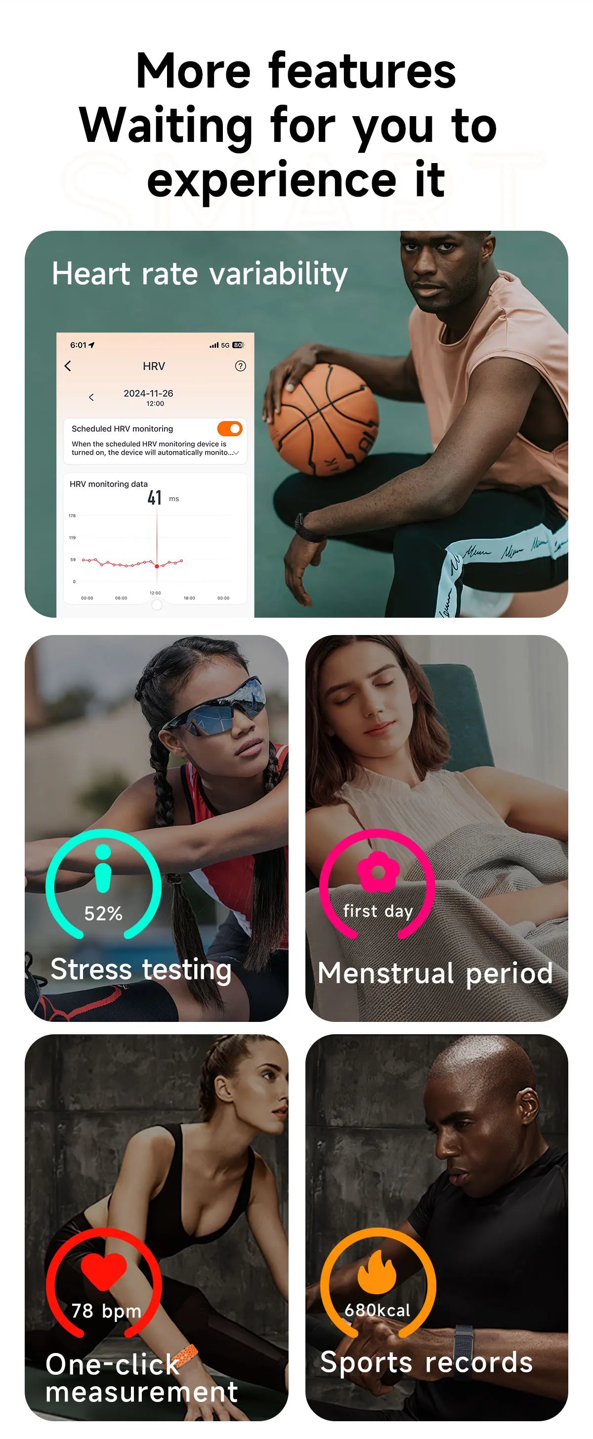 LIGE Smart Bracelet Heart Rate Health Sports Monitoring Wristband - NO Screen Fitness Tracker