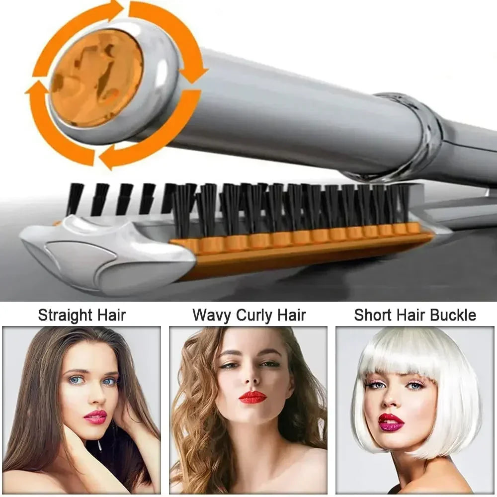 Professional 2-in-1 Rotating Hair Curler & Straightener - Electric Styling Brush for Curls & Sleek Styles
