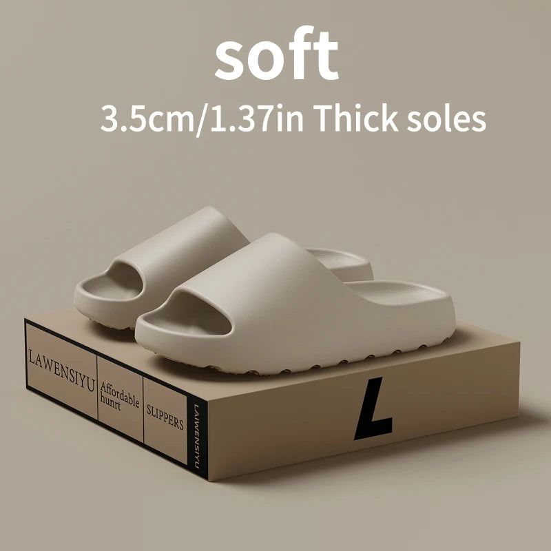 Men's slide slippers, off-white upper with thick cushioned sole and open toe