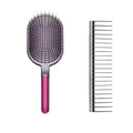 Airbag hair brush with magenta handle and black pin massage head