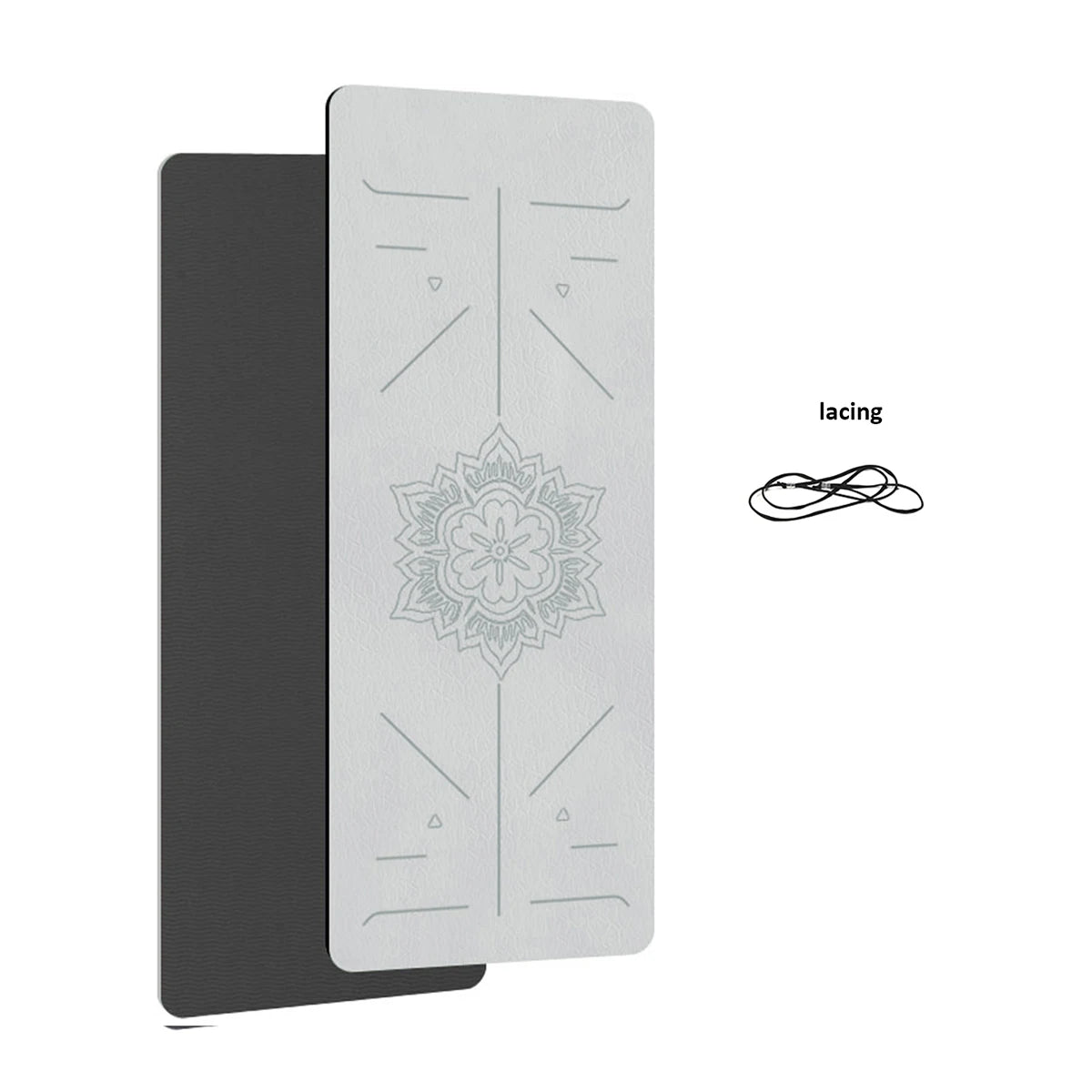 Two yoga mats: 6mm TPE eco-friendly non-slip mat, white-gray top with mandala pattern over black base