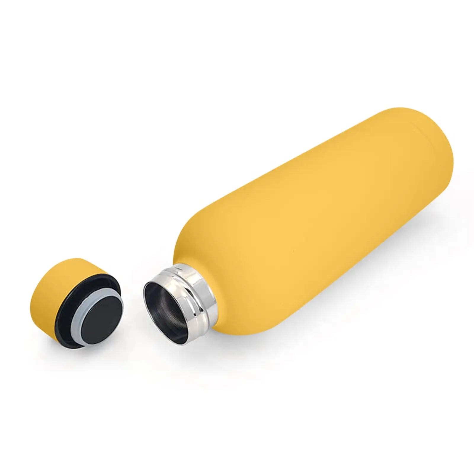 500ml insulated stainless steel water bottle in yellow with detached cap