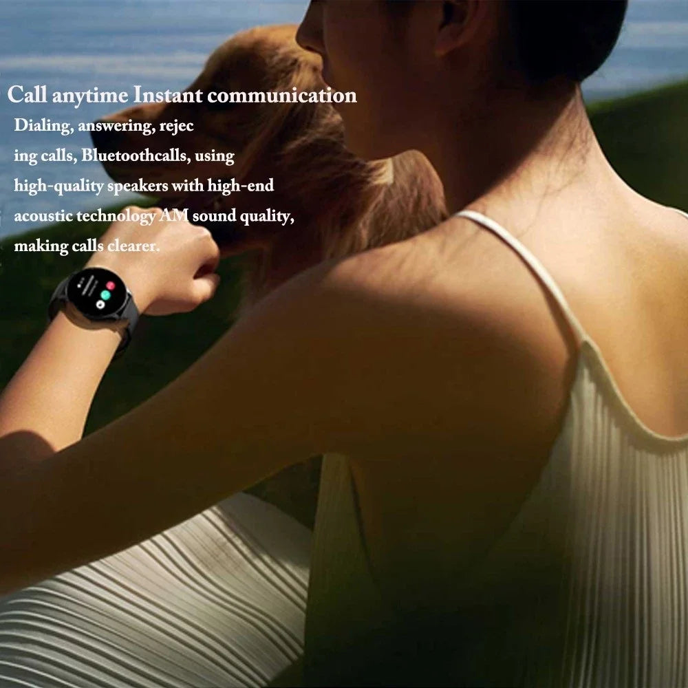 LAXASFIT GT2 smart watch on wrist with black silicone strap, 1.52-inch HD touchscreen.