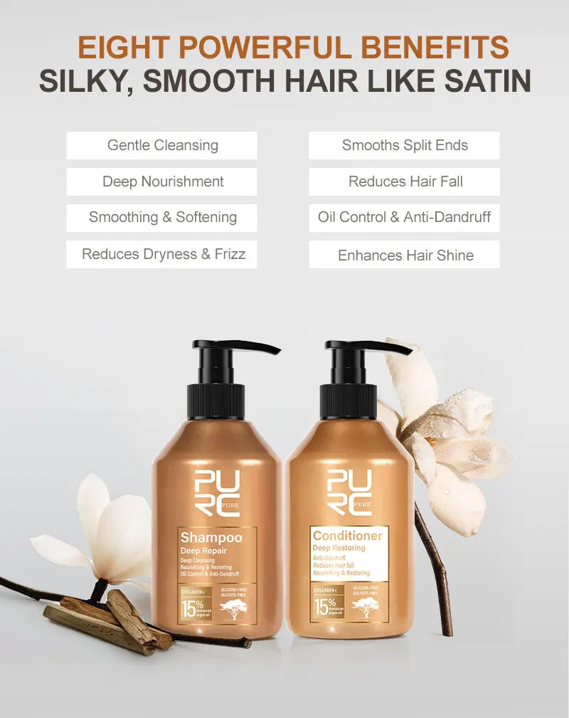 Shampoo and conditioner bottles with black pumps, amber bottles side by side