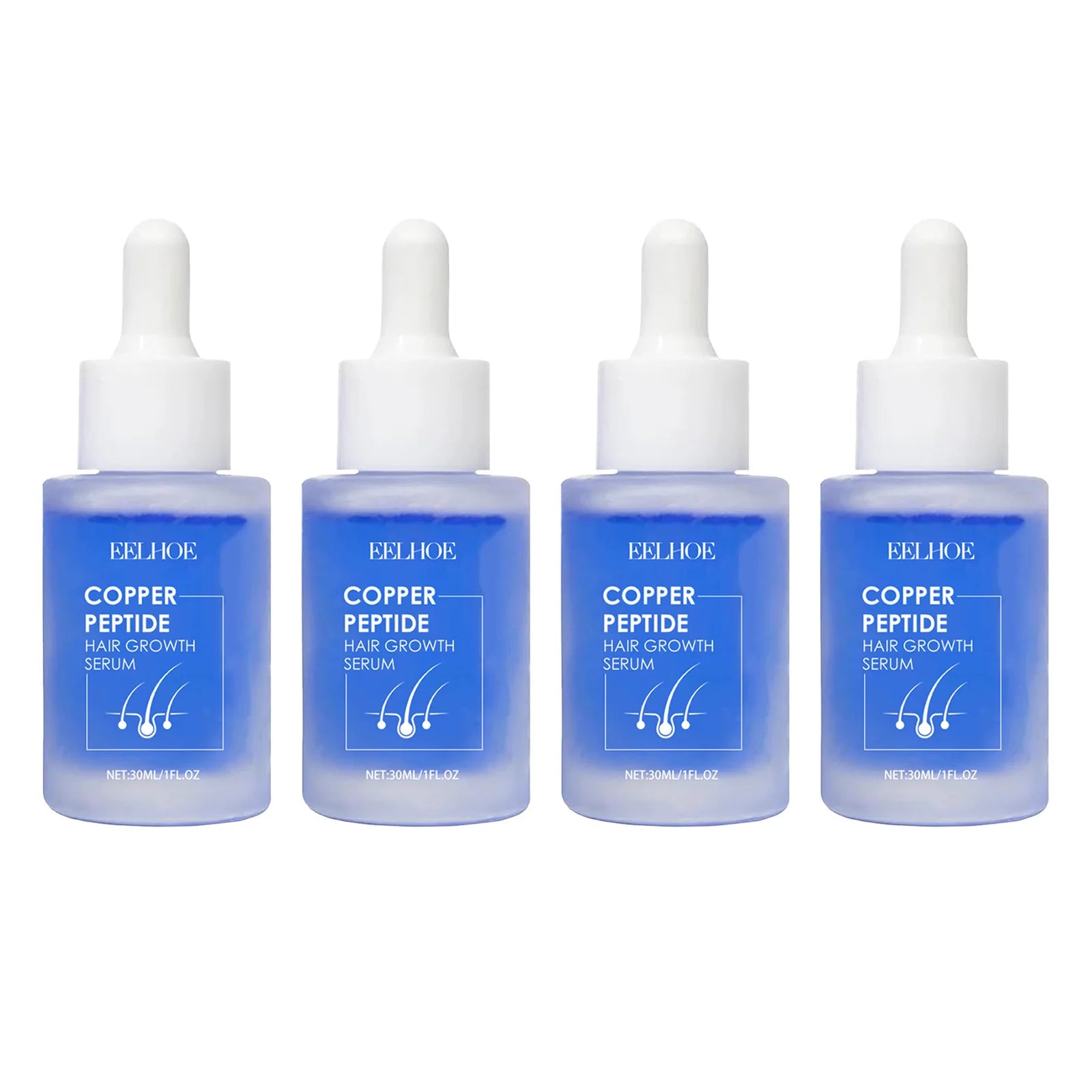 Set of EELHOE copper peptide hair growth serum bottles with white droppers