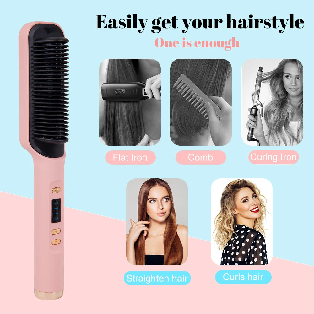 Hair Straightener Electric Brush - Hot Comb Heating Brush for Sleek, Smooth Styling