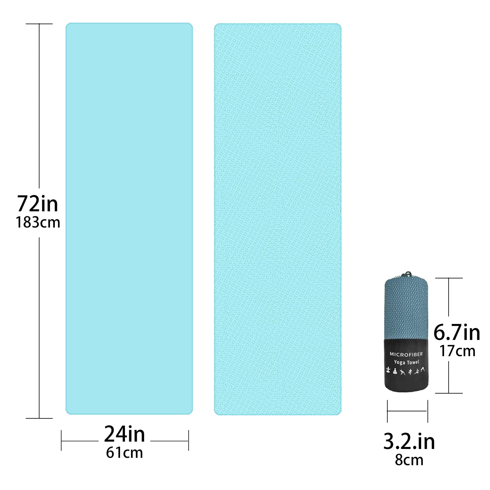Cedar & Moore non-slip yoga towel, microfiber 183x61cm with silicone grip; two mats and rolled towel shown