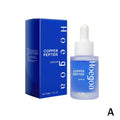 Copper peptide serum bottle and blue box with white dropper cap