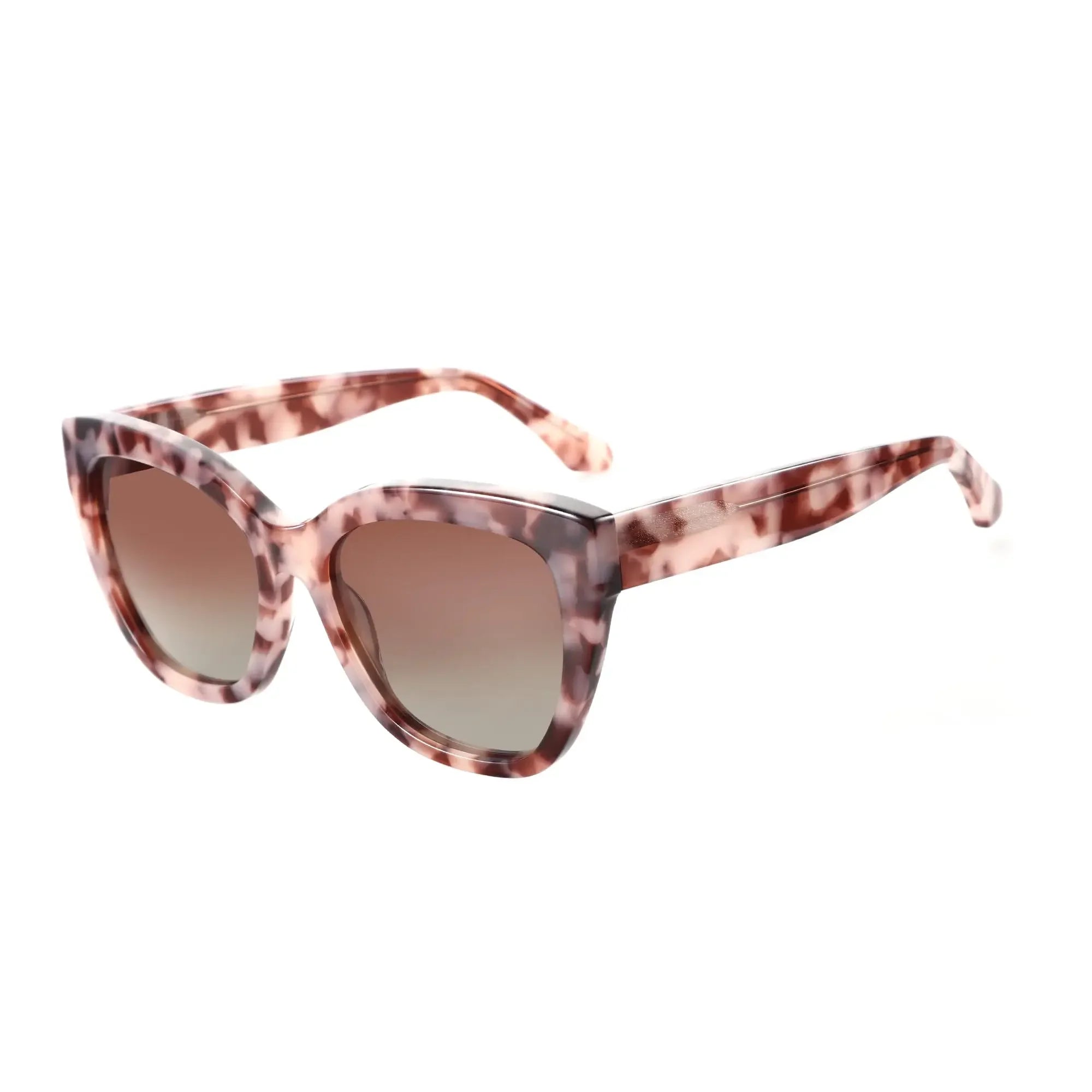 Cat-eye sunglasses with brown lenses and tortoise-pattern frames