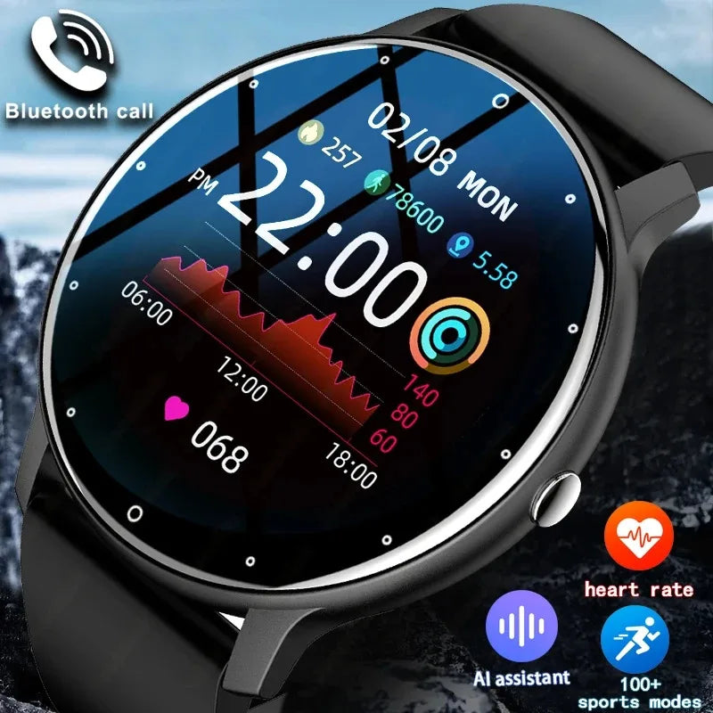 KaiAqua X27 Fitness Smart Watch with black silicone strap, 1.28-inch AMOLED display, Bluetooth calling
