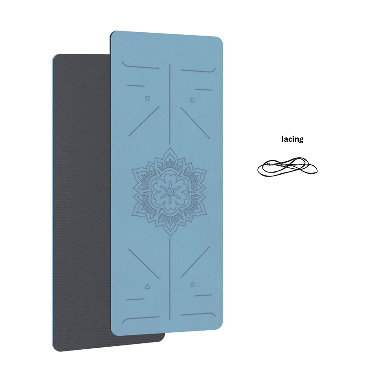 Yoga mats set (2): Cedar & Moore 6mm blue and dark gray TPE mats with mandala design; non-slip surface.