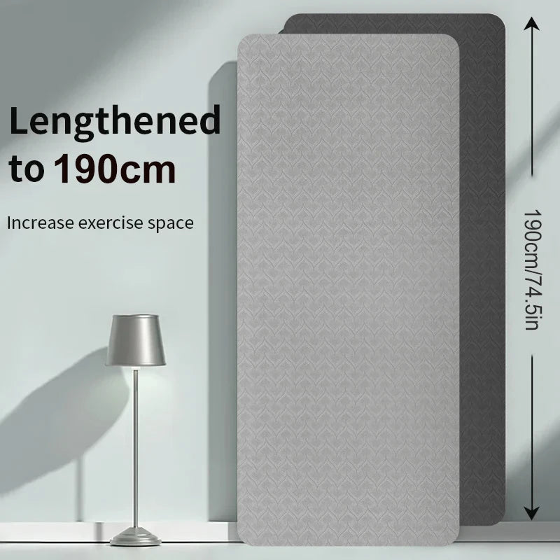 Gray non-slip yoga mat, lengthened 190 cm design with rounded corners
