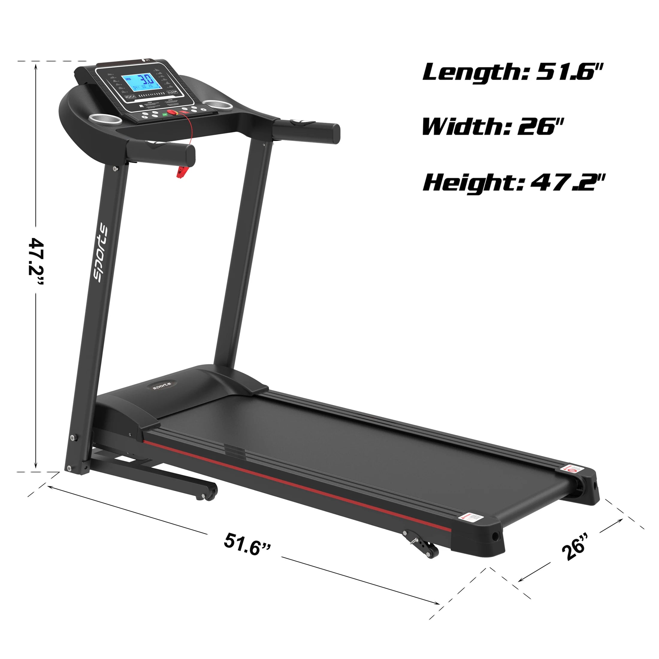 Folding Treadmill, Smart Motorized Treadmill with Manual Incline and Air Spring & MP3, Exercise Running Machine with 5" LCD