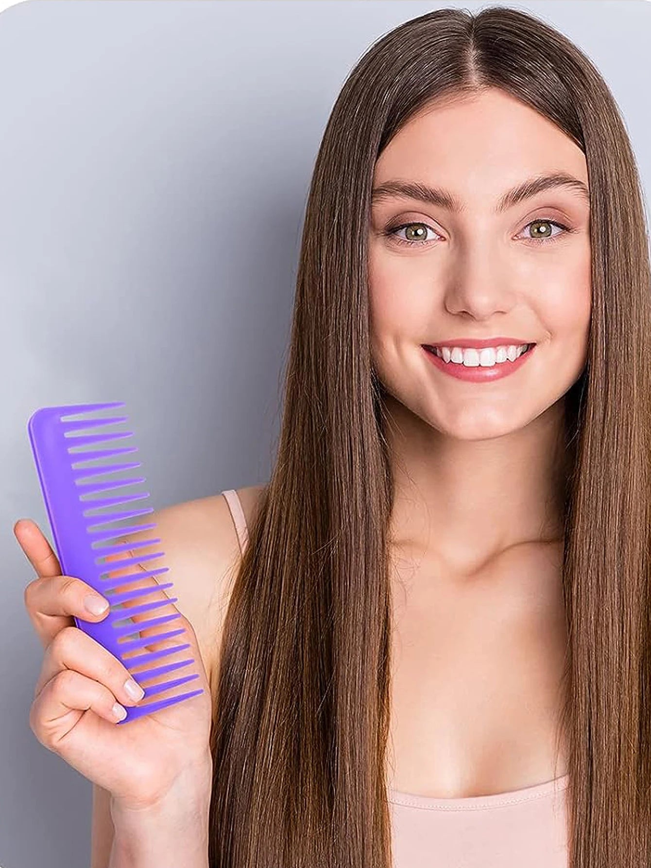3-Piece Cedar & Moore wide-tooth detangling comb set in purple, no-handle design