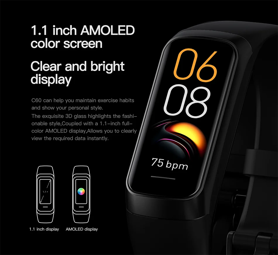 LIGE Amoled Heart Rate Blood Smartwatch Waterproof Sports Fitness Tracker