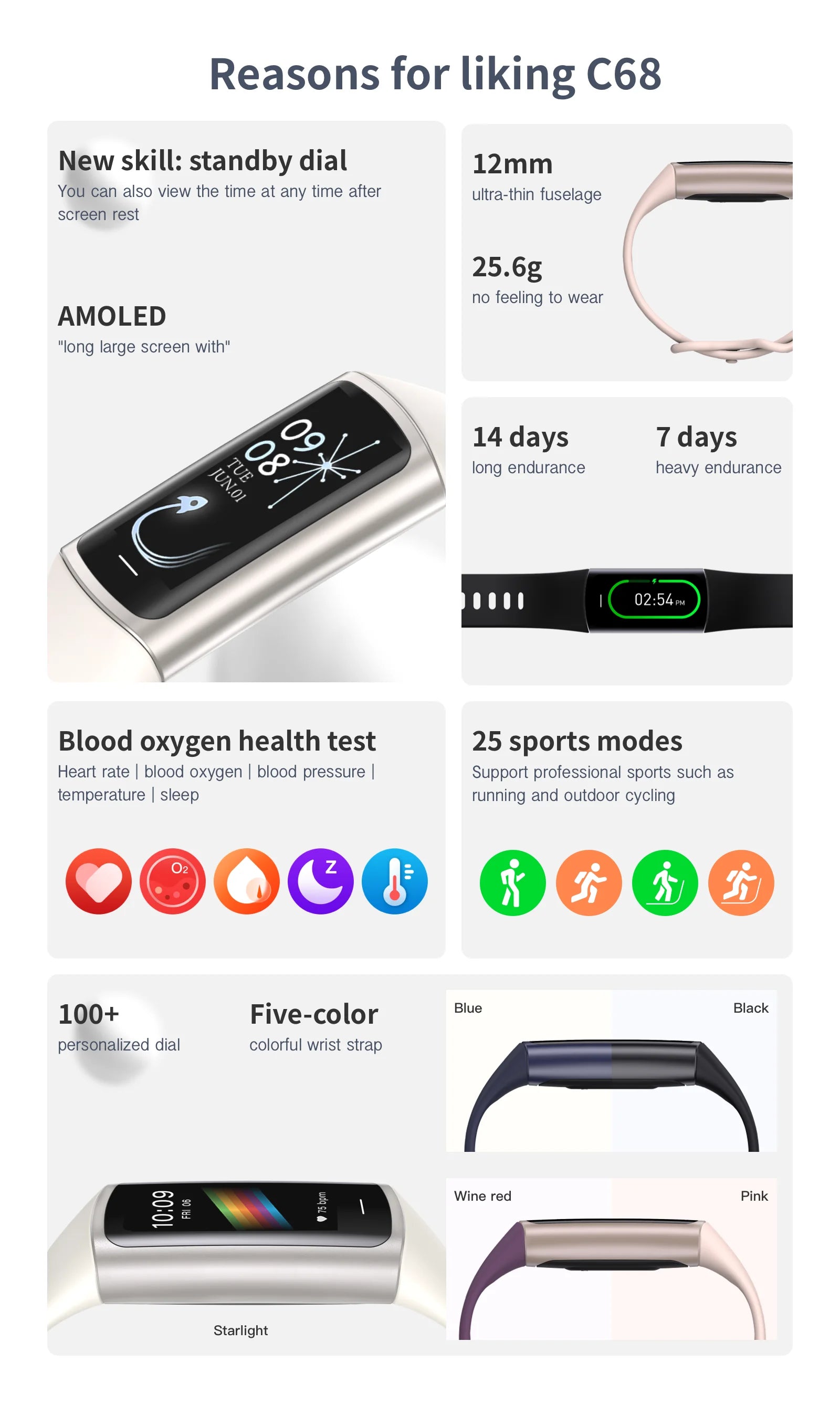 LIGE Fashion Smartwatch Temperature Blood Heart Oxygen Monitoring Bracelet