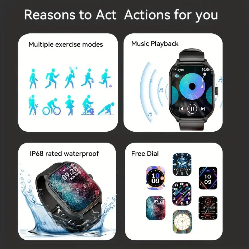 Smart Sports Watch - Wireless Calling/Dialing with Call Alert & Rejection