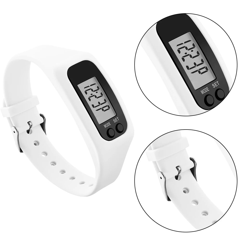 LED Pedometer Bracelet - Step Counter Watch with Calorie Tracker & 12/24H Display