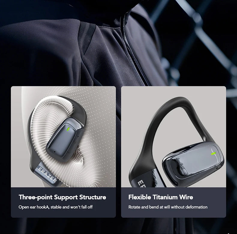 Sports earbuds with flexible titanium wire and green indicator