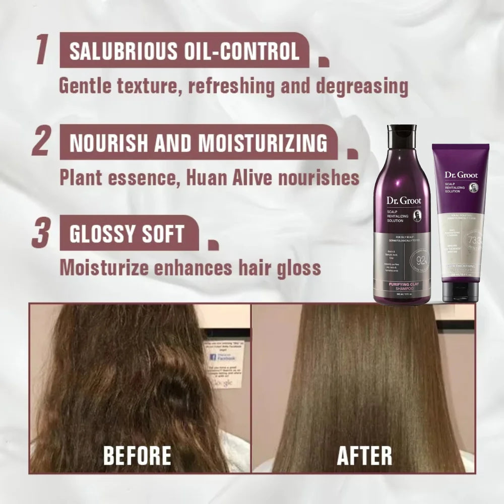 Dr.Groot Hair Loss Treatment Set: Nourishing Shampoo & Smoothing Conditioner, Cedar & Moore, two purple bottles